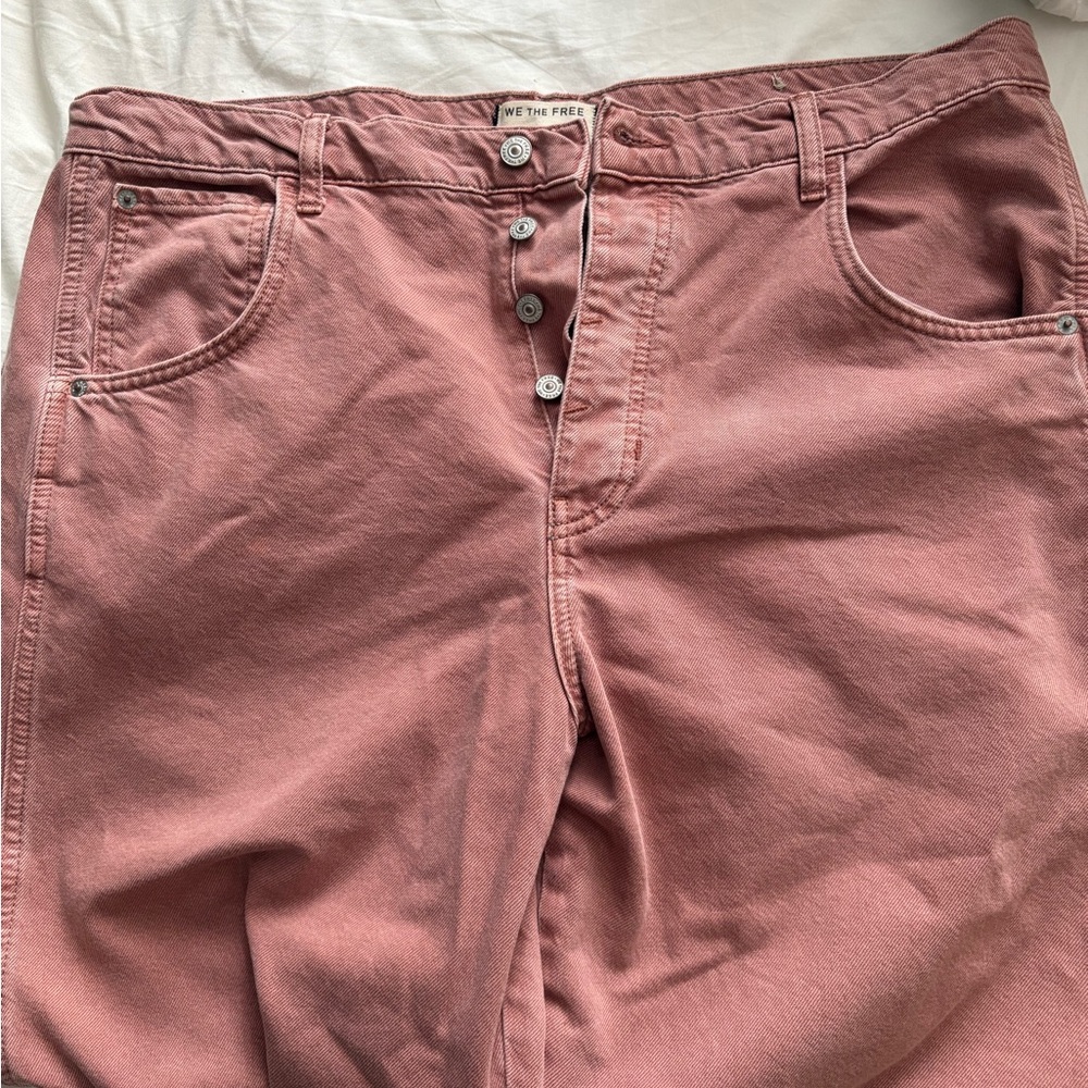We The Free Dusty Rose Button-Fly barrel jeans